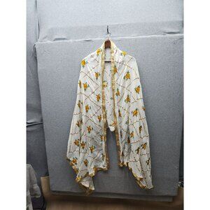Yellow Floral Printed Kimono Shrug Wrap With Gold Trim For Women